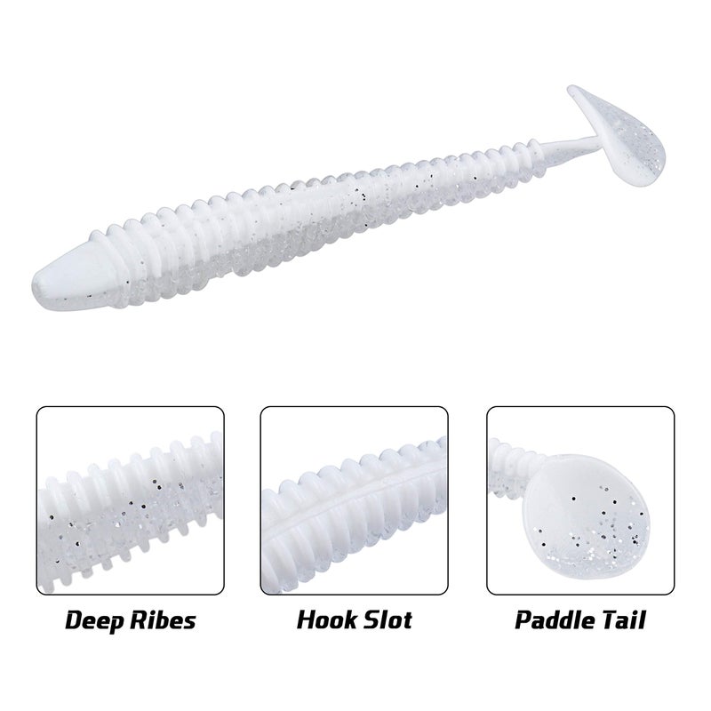 RUNCL Swimbaits Paddle 10/20/30/40PCS, 5/4/3/2 Inchs Paddle Tail, Soft Lure for Trout Crappie Bass, Durable Plastic Bait Swimmer for Saltwater/Freshwater, Fishing Lover's Gift - Image 2